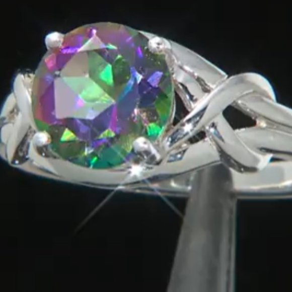 NEW Mystic Fire (R)Green Topaz Rhodium Over Sterling Silver Solitaire Ring - Picture 4 of 7